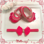 Sapatinho de bebe Customizado Pink   fita de laço