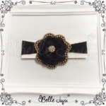 Bandolete/Fita Infantil com Flor Black Fashion e Strass