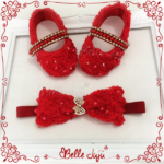 Sapatinho de bebe Customizado Tule vermelho   Fita de Laço