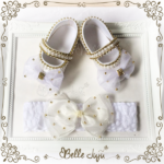 Sapatinho de bebe Customizado branco Laço com Strass   Fita de Laço