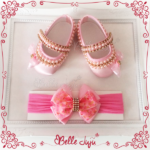 Sapatinho de bebe Customizado Rosa com Laço e Strass   Fita de Laço