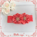 Bandolete/Fita Infantil 2 flores com Strass Salmão
