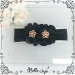 Bandolete/Fita Infantil 2 flores Preto com Strass