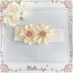 Bandolete/Fita Infantil 2 flores Creme com Strass