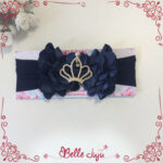 Bandolete/Fita Infantil "Catarina" azul marinho com coroa