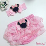 Conjunto de tapa fraldas e fita Minnie Rosa
