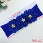 Bandolete/Fita Infantil "Beatriz" azul-bic com 3 flores
