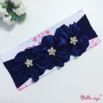 Bandolete/Fita Infantil "Beatriz azul-marinho com 3 flores