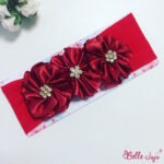 Bandolete/Fita Infantil "Beatriz" vermelha com 3 flores
