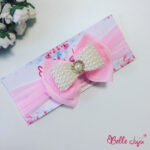 Bandolete/Fita Infantil "Bianca" rosa com laço de pérolas